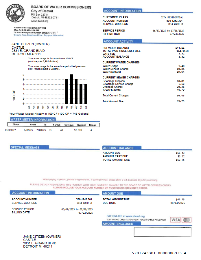USA Board of Water Commissioners utility bill template in Word and PDF formats USA Board of Water Commissioners utility bill template in Word and PDF formats