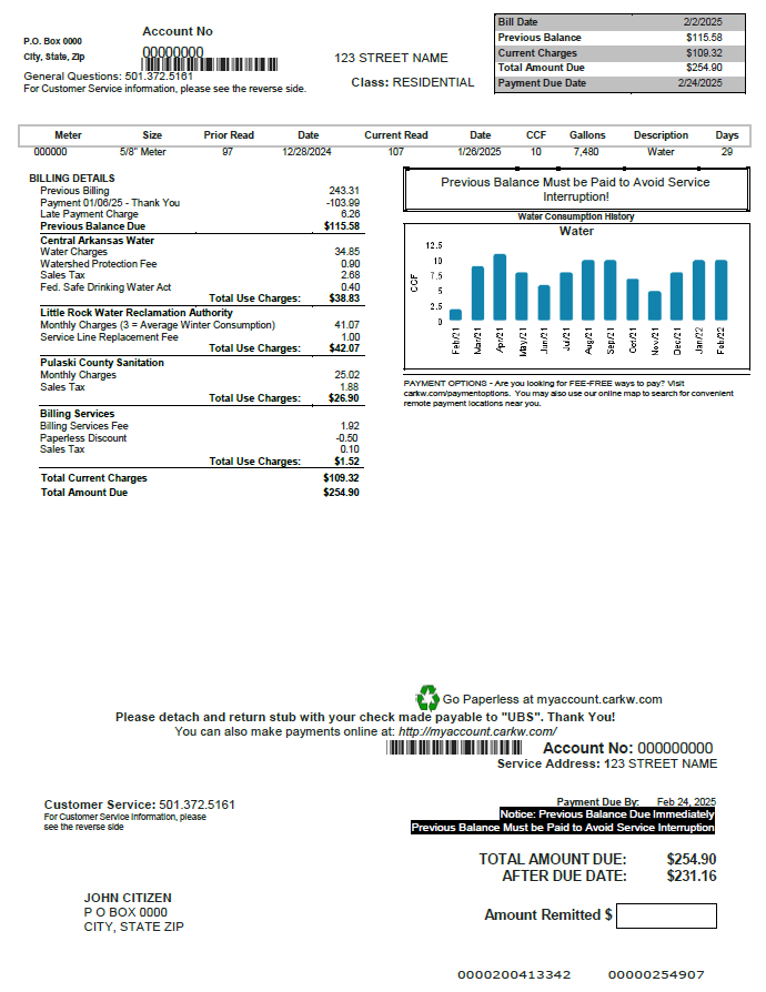 USA CARKW utility bill template in Word and PDF formats USA CARKW utility bill template in Word and PDF formats