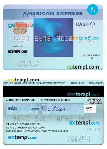 USA California BlueVine bank Blue Business Cash Everyday® Card from Amex template in PSD format