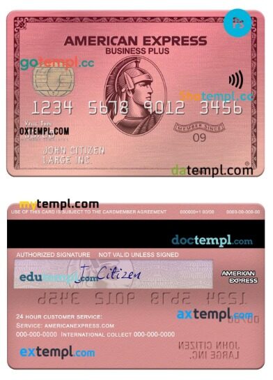 USA Capital One bank amex rose gold business plus card template in PSD format