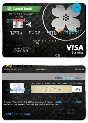 USA Central bank visa business card template in PSD format