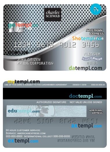 USA Charles Schwab & Co bank american express platinum business cash card template in PSD format