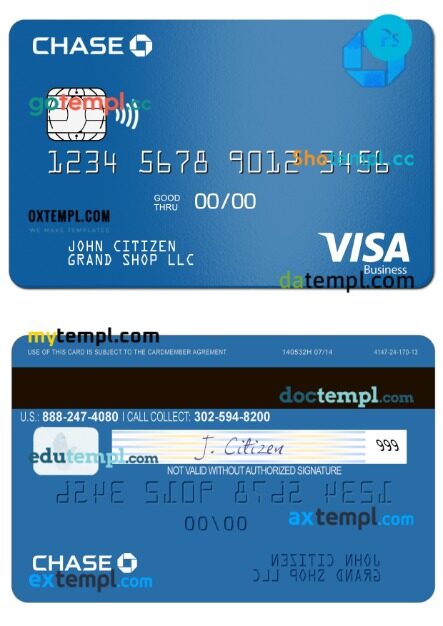 USA Chase bank visa business card template in PSD format