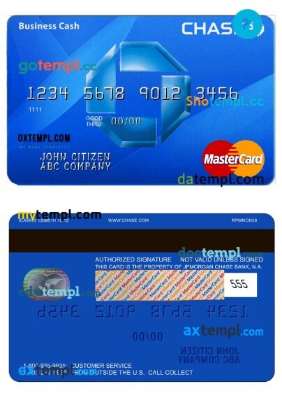 USA Chase business cash mastercard template in PSD format