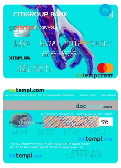 USA Citigroup Bank business mastercard template in PSD format