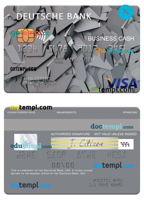 USA Deutsche Bank business cash visa card template in PSD format