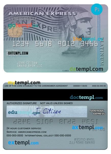 USA Discover bank amex corporate platinum card template in PSD format