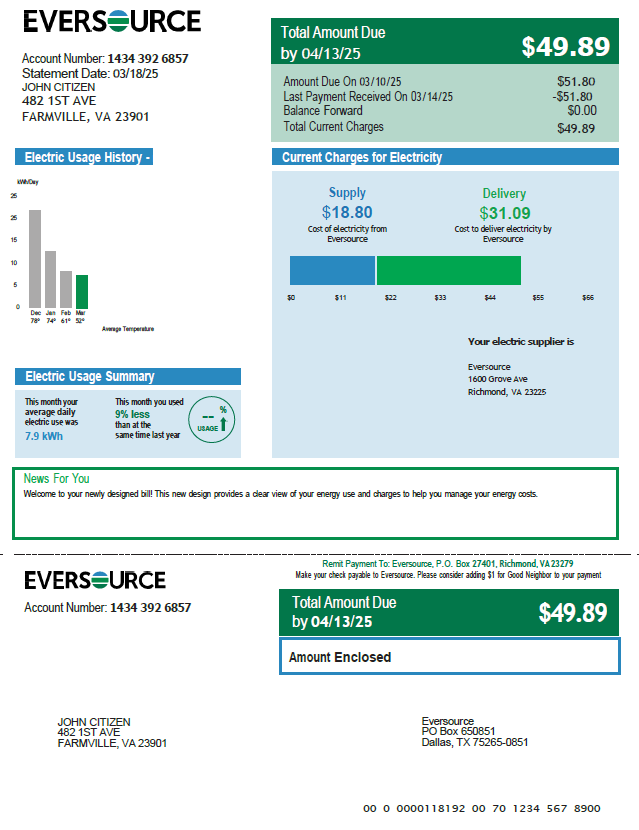 USA Eversource utility bill template in Word and PDF formats, version 2 USA Eversource utility bill template in Word and PDF formats, version 2