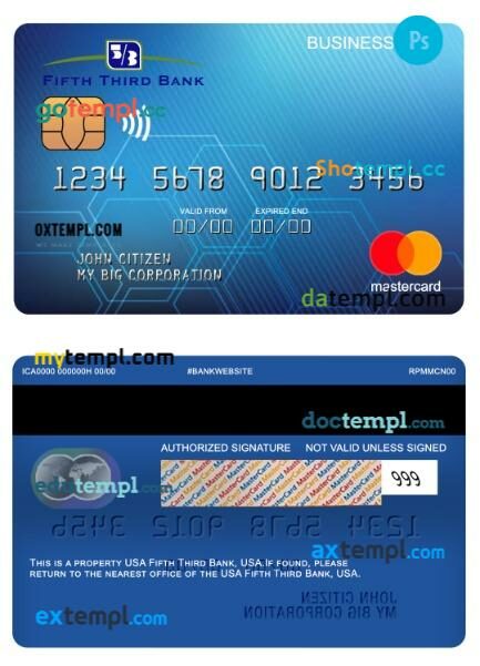 USA Fifth Third Bank business mastercard template in PSD format
