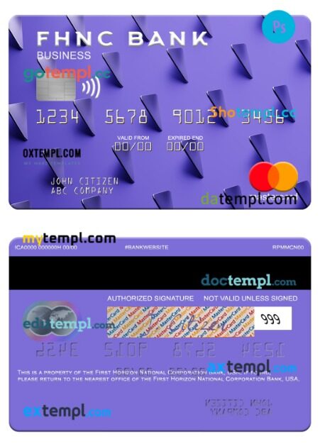 USA First Horizon National Corporation Bank business mastercard template in PSD format