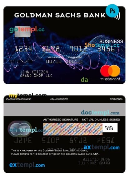 USA Goldman Sachs Bank business mastercard template in PSD format