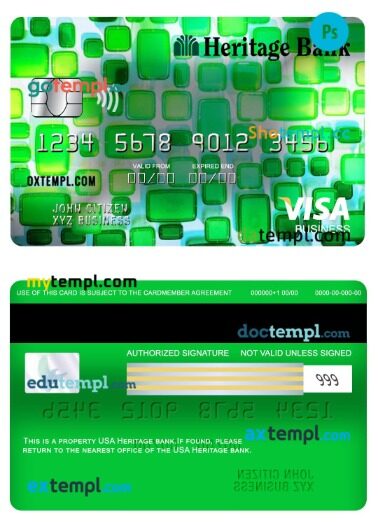 USA Heritage bank visa business card template in PSD format