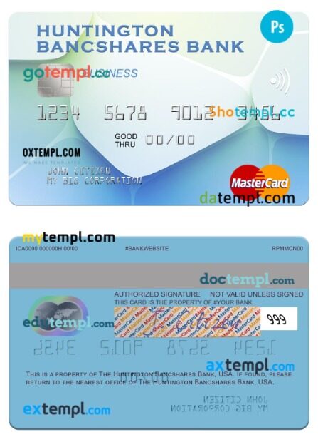 USA Huntington Bancshares Bank business mastercard template in PSD format