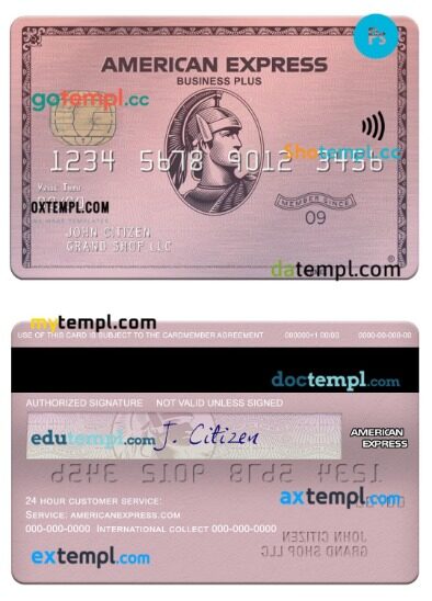 USA Indiana Centier bank american express rose gold business plus card template in PSD format