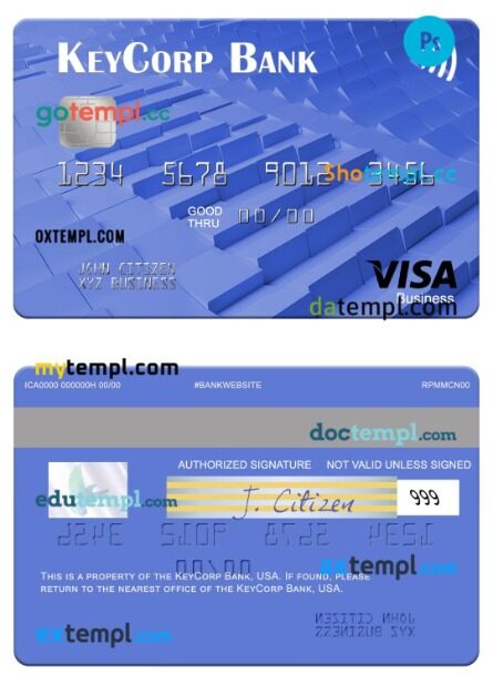 USA KeyCorp Bank visa business card template in PSD format
