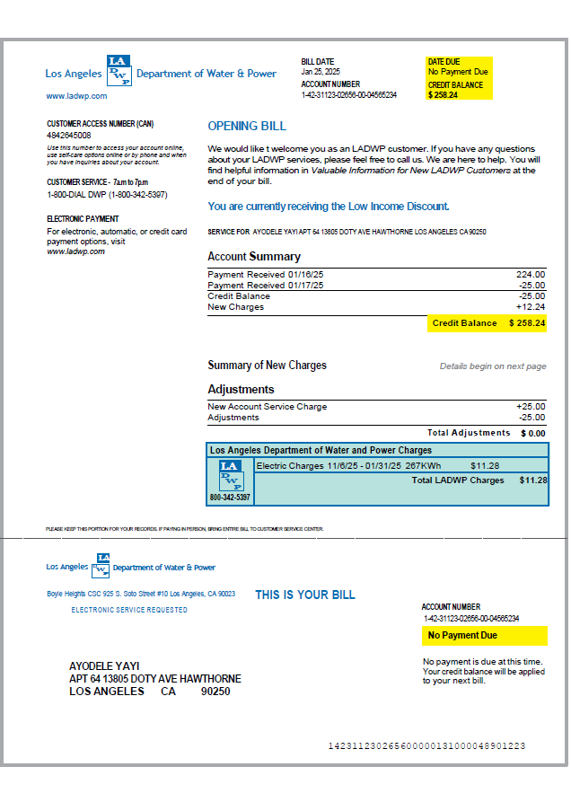 USA LA DWP utility bill template in Word and PDF formats, version 2 USA LA DWP utility bill template in Word and PDF formats, version 2