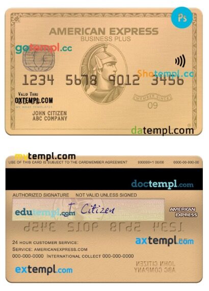 USA MOVO bank amex gold business plus card template in PSD format