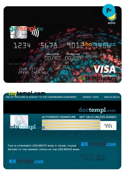 USA MOVO bank visa business card template in PSD format