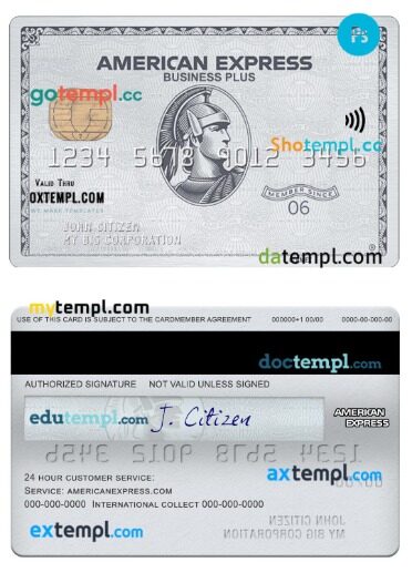 USA NAB bank amex platinum business plus card template in PSD format
