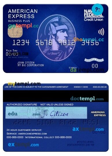 USA Navy Federal Union bank amex blue business plus card template in PSD format