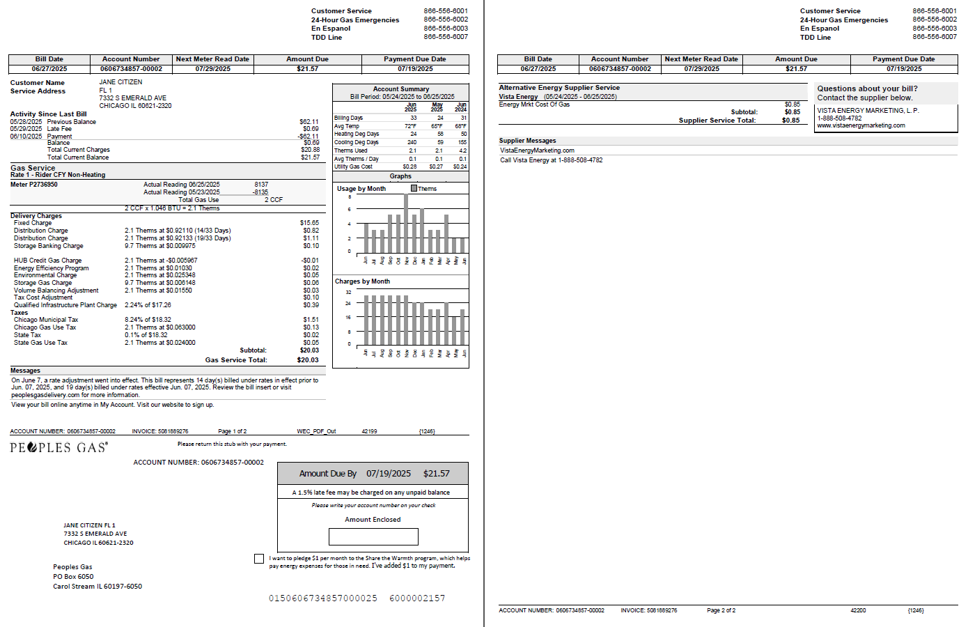 USA Peoples Gas utility bill template in Word and PDF formats, 2 pages USA Peoples Gas utility bill template in Word and PDF formats, 2 pages