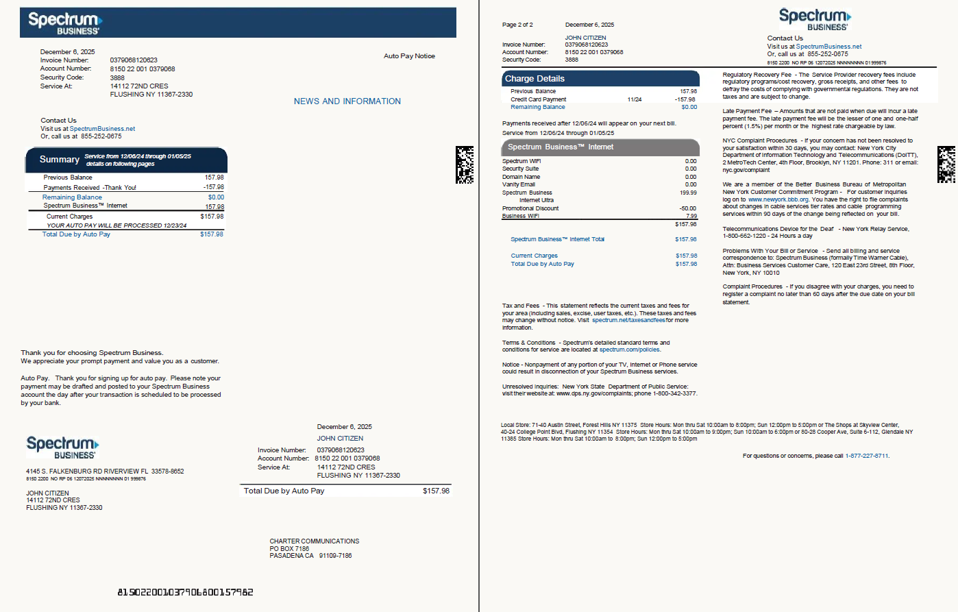 USA Spectrum Business utility bill template in Word and PDF formats, 2 pages, version 2 USA Spectrum Business utility bill template in Word and PDF formats, 2 pages, version 2