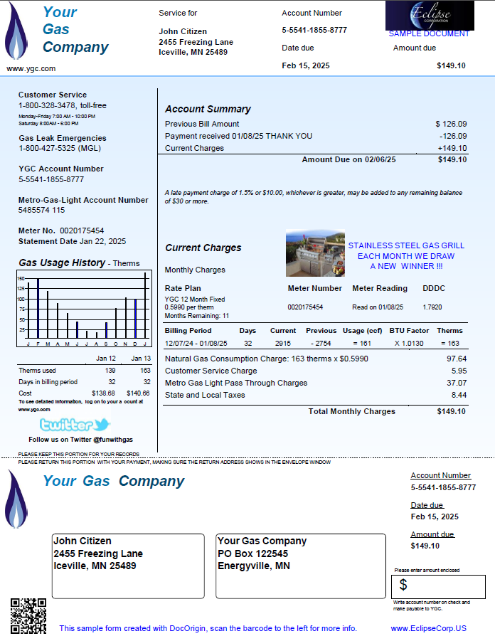USA your gas company utility bill template in Word and PDF formats USA your gas company utility bill template in Word and PDF formats
