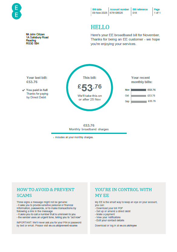 United Kingdom EE utility bill template in Word and PDF formats, version 2 United Kingdom EE utility bill template in Word and PDF formats, version 2
