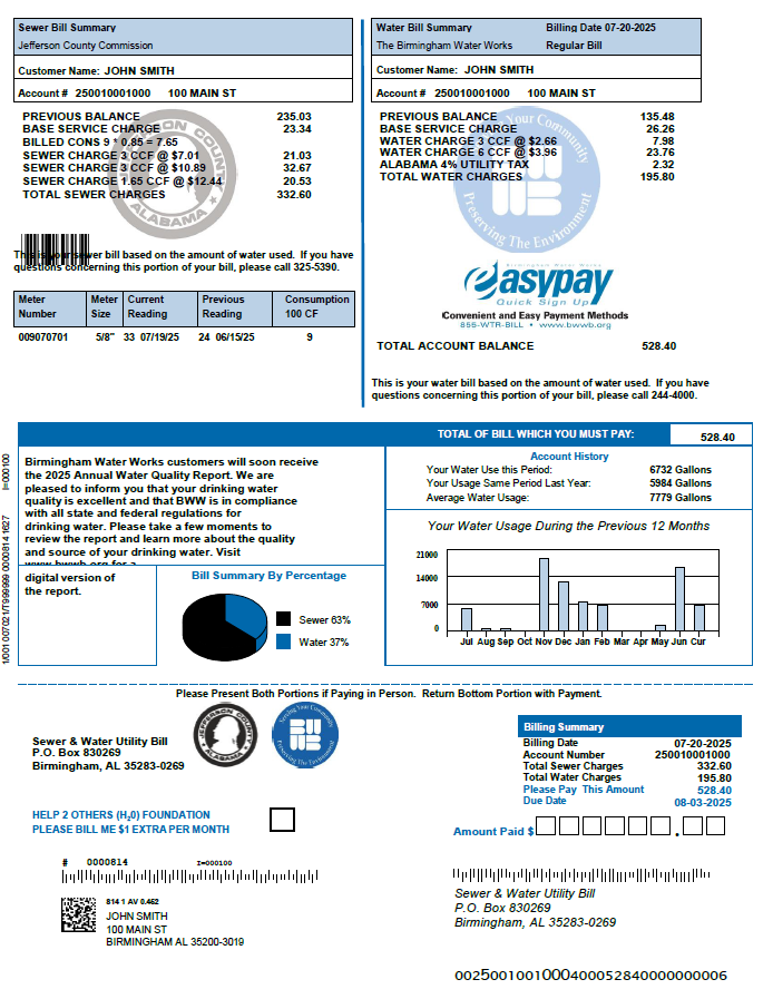 United Kingdom The Birmingham Water Works utility bill template in Word and PDF formats United Kingdom The Birmingham Water Works utility bill template in Word and PDF formats
