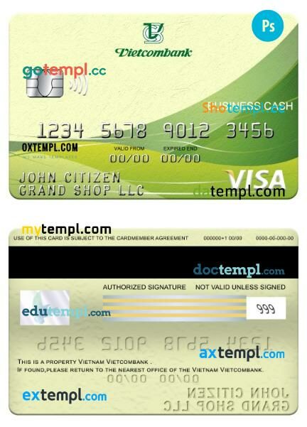 Vietnam Vietcombank visa business cash card template in PSD format