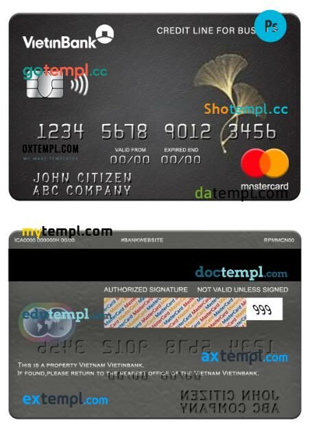 Vietnam Vietinbank credit line for business mastercard template in PSD format