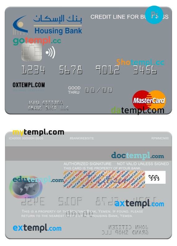 Yemen Housing Bank credit line for business mastercard template in PSD format