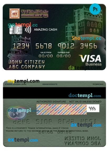 Yemen International bank visa business amazing cash card template in PSD format