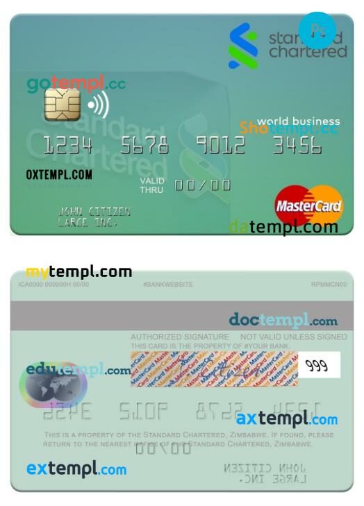 Zimbabwe Standard Chartered world business mastercard template in PSD format