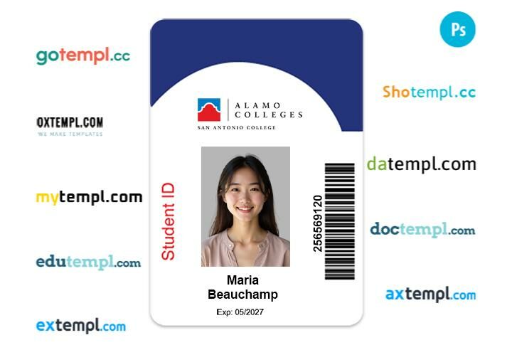 Alamo Colleges student ID template in PSD format