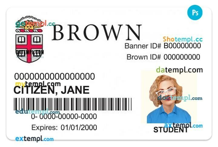 Brown University student ID template in PSD format, fully editable Brown University student ID template in PSD format, fully editable