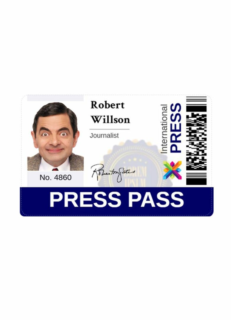 International press pass card template in PSD format