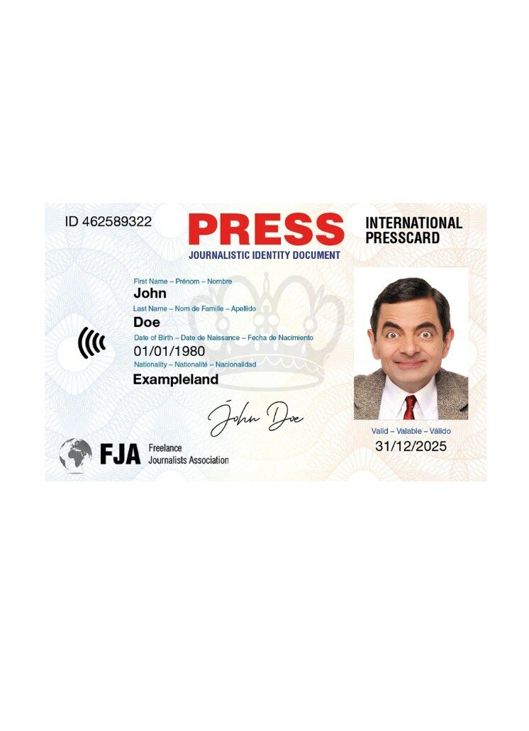 Journalistic identity pass document template in PSD format