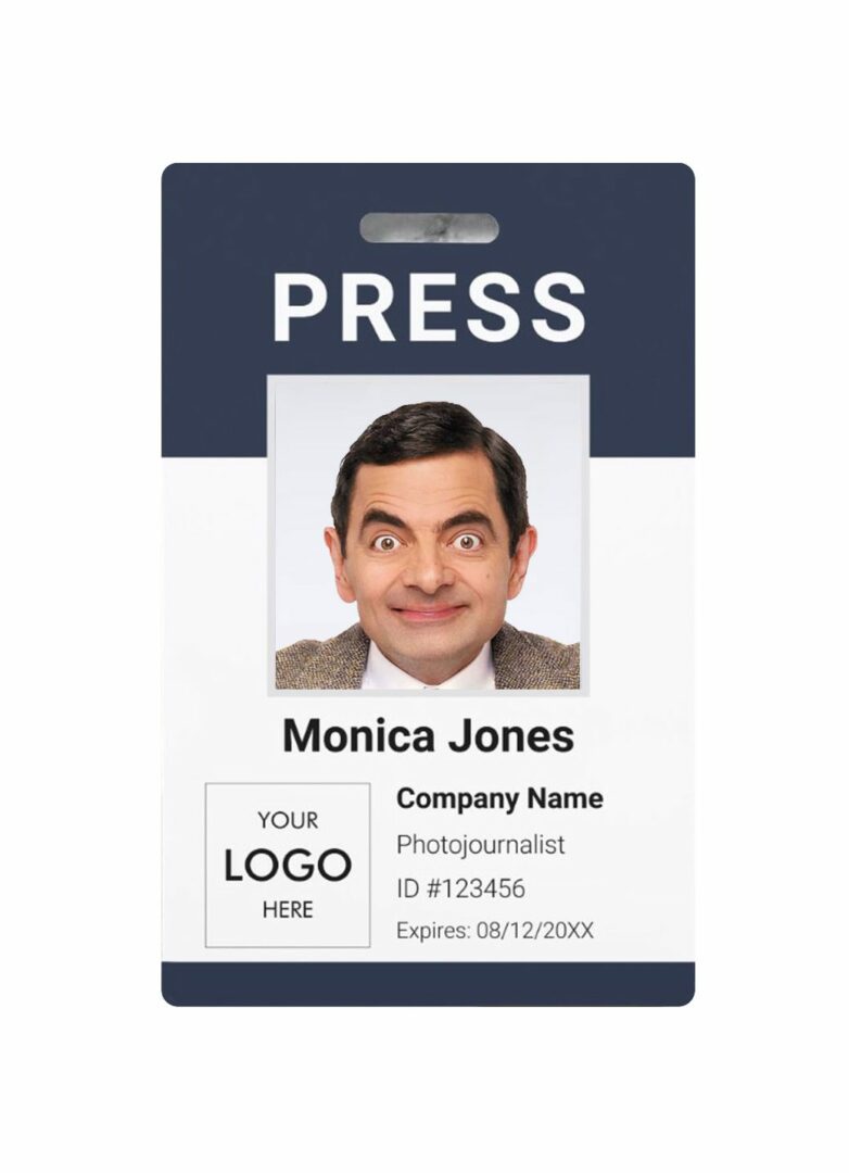 Media photojournalist badge document template in PSD format