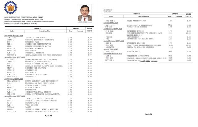 Philippines Nueva Ecija University of Science and Technology official transcript of records Word and PDF template, 2 pages Philippines Nueva Ecija University of Science and Technology official transcript of records Word and PDF template, 2 pages