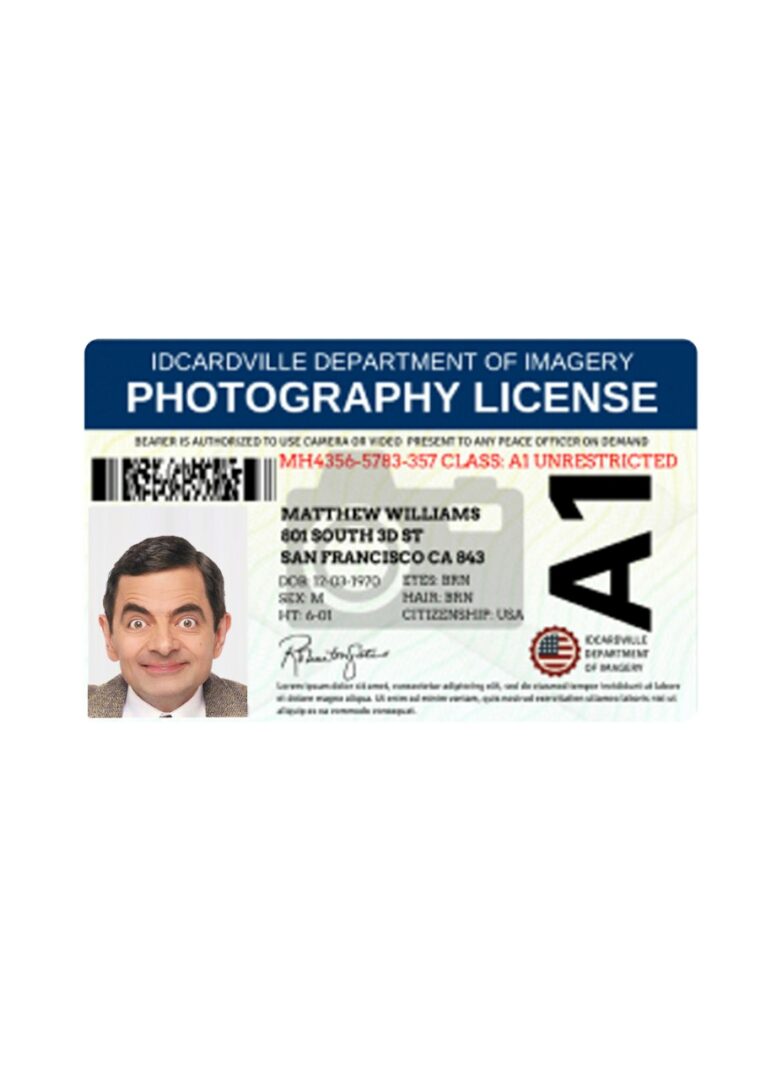 Photography license pass template in PSD format Photography license pass template in PSD format