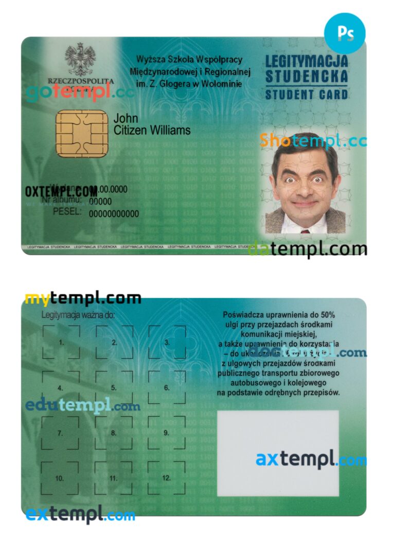 Poland student card template in PSD format Poland student card template in PSD format