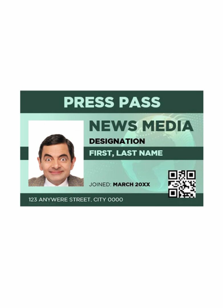 Press company pass document template in PSD format