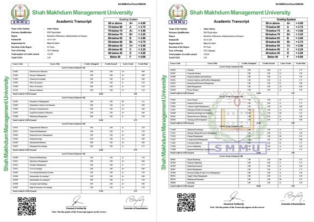 Shah Makhdum Management University academic transcript Word and PDF template, 2 pages Shah Makhdum Management University academic transcript Word and PDF template, 2 pages