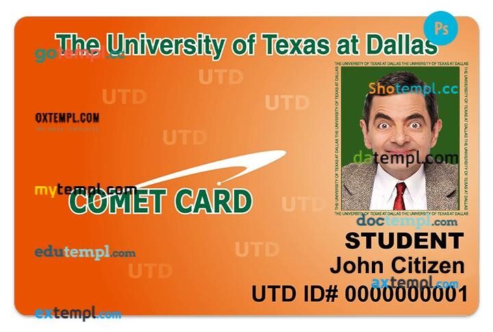 The University of Texas at Dallas student ID template in PSD format The University of Texas at Dallas student ID template in PSD format