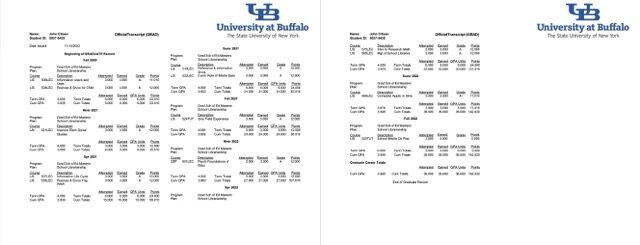 University at Buffalo official transcript Word and PDF template, 2 pages University at Buffalo official transcript Word and PDF template, 2 pages