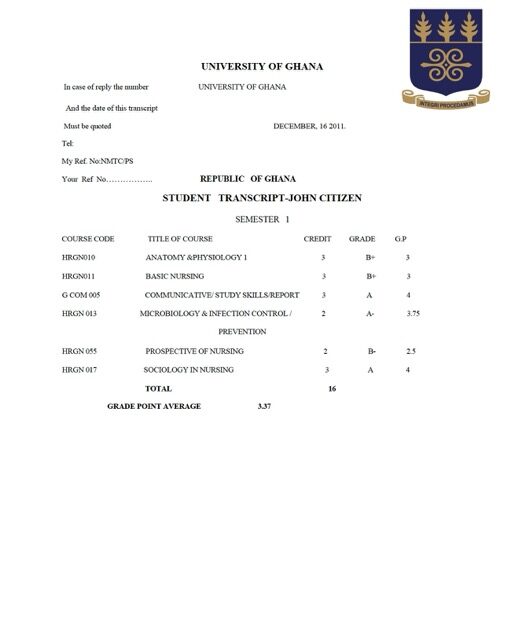 University of Ghana student transcript Word and PDF template University of Ghana student transcript Word and PDF template