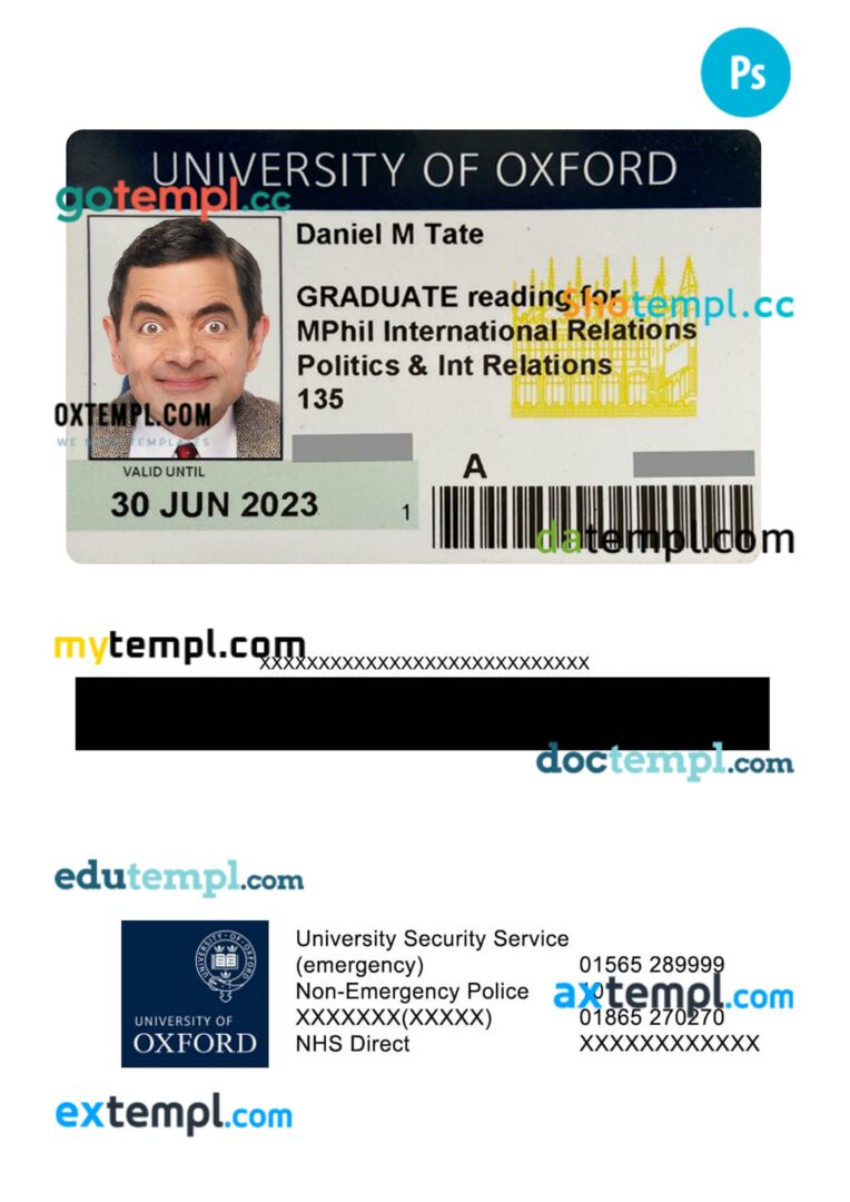 University of Oxford card template in PSD format University of Oxford card template in PSD format