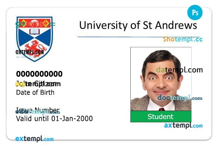 University of St Andrews student ID template in PSD format University of St Andrews student ID template in PSD format