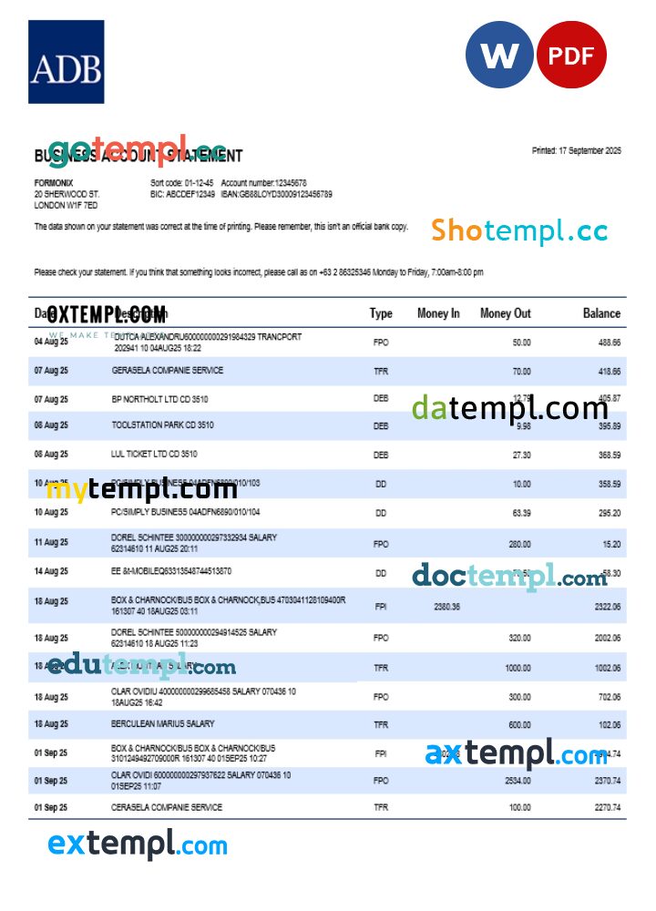 ADB firm account statement Word and PDF template ADB firm account statement Word and PDF template